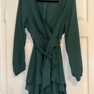 Green Long Sleeve Mini Dress